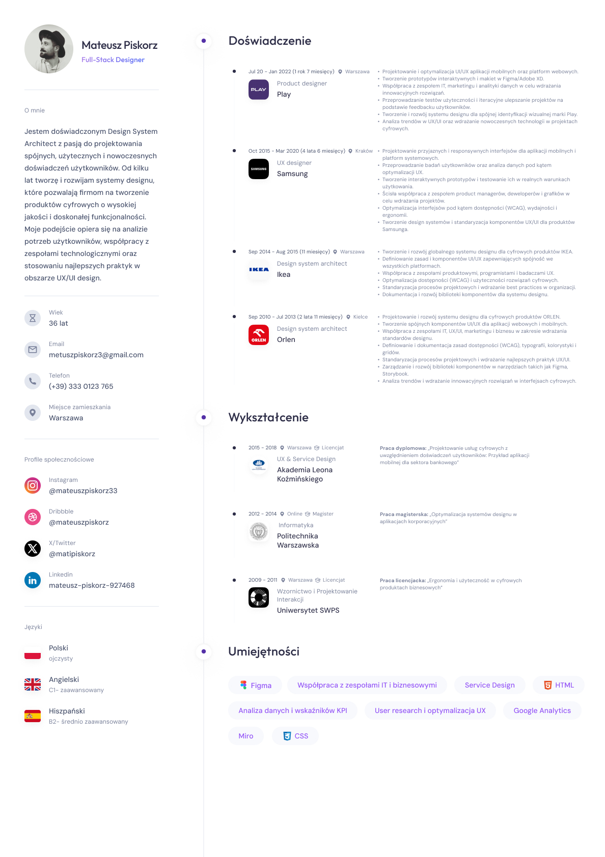 Example CV for Full-Stack Designer