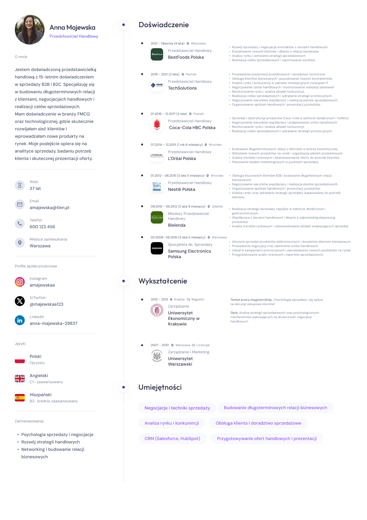 Example CV for Sales Representative