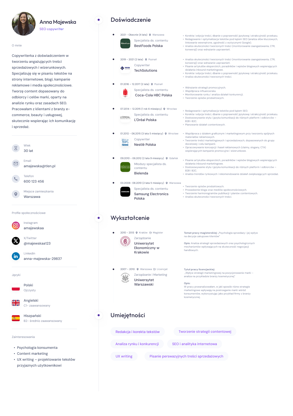 Example CV for SEO Copywriter